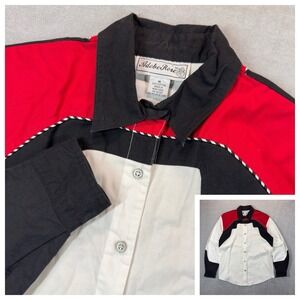 Adobe Rose Western Shirt Women Medium Vintage Black White Red Cowgirl Rodeo EUC